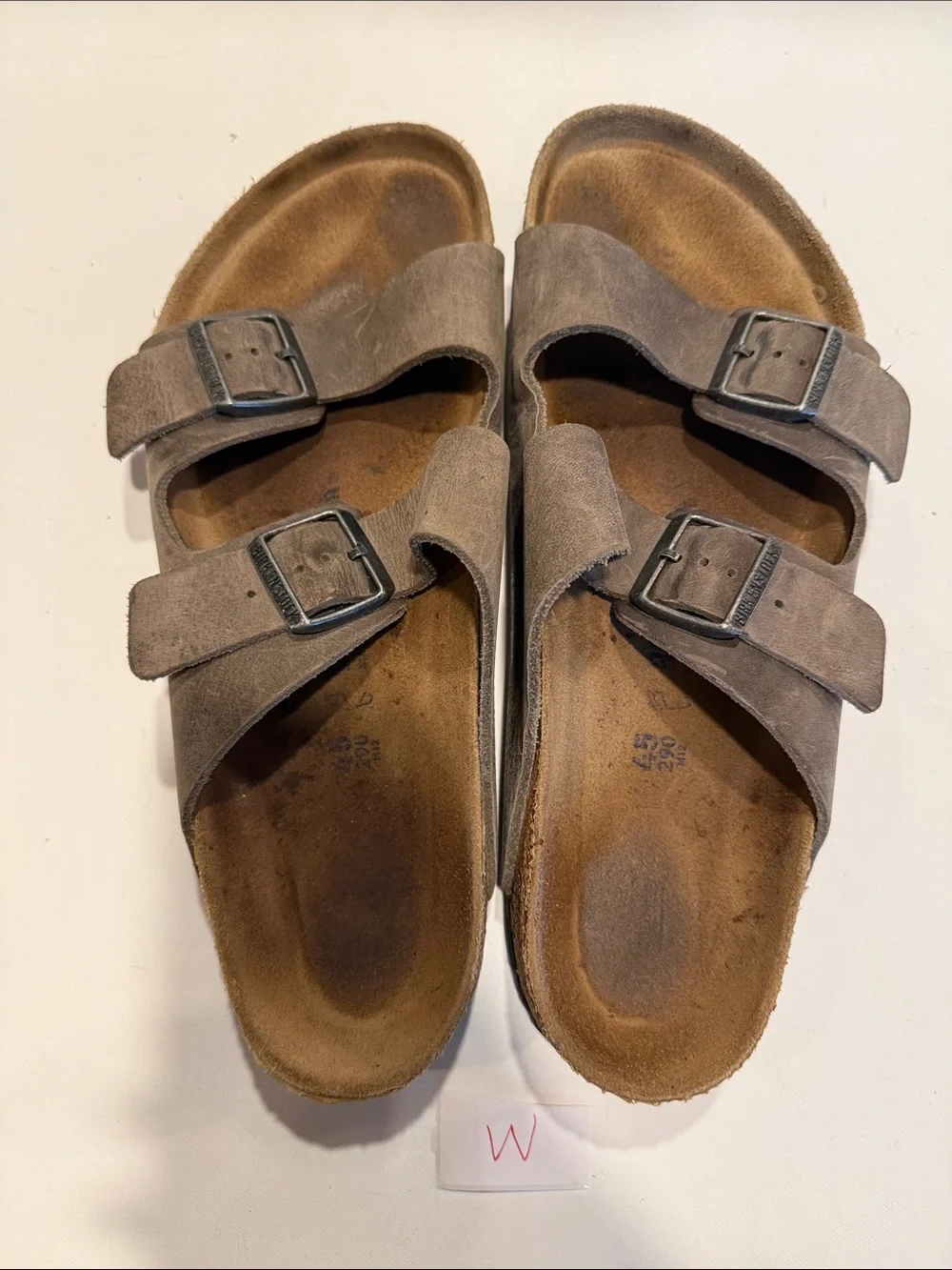 Birkenstock Taupe Suede Two-Strap Slide Sandals